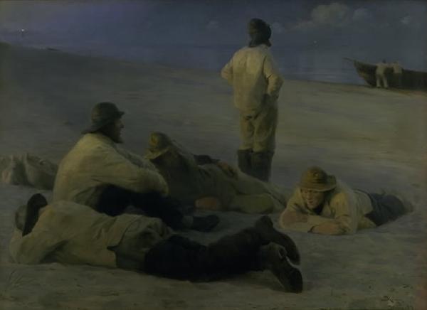 unknow artist Fishermen on Skagen Beach oil painting picture